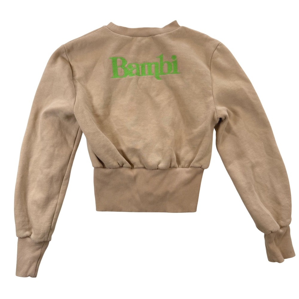 Zara Disney Classics Bambi Sweatshirt Tan Cropped Ribbed Waistband‎ Women Small - Picture 2 of 8